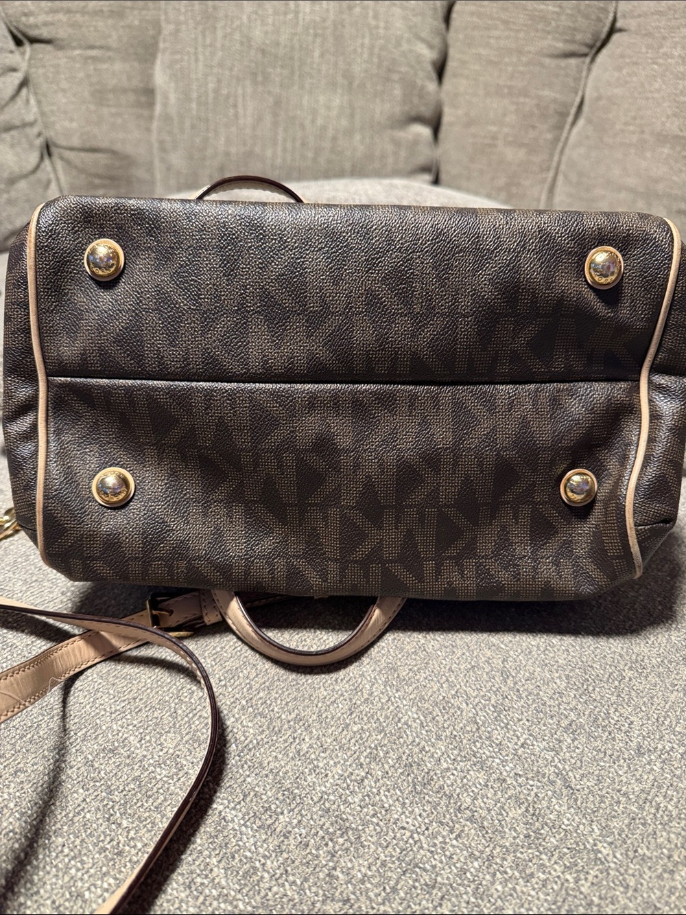 Michael Kors Dark Brown Logo Satchel with Light Beige Trim - Picture 3 of 15